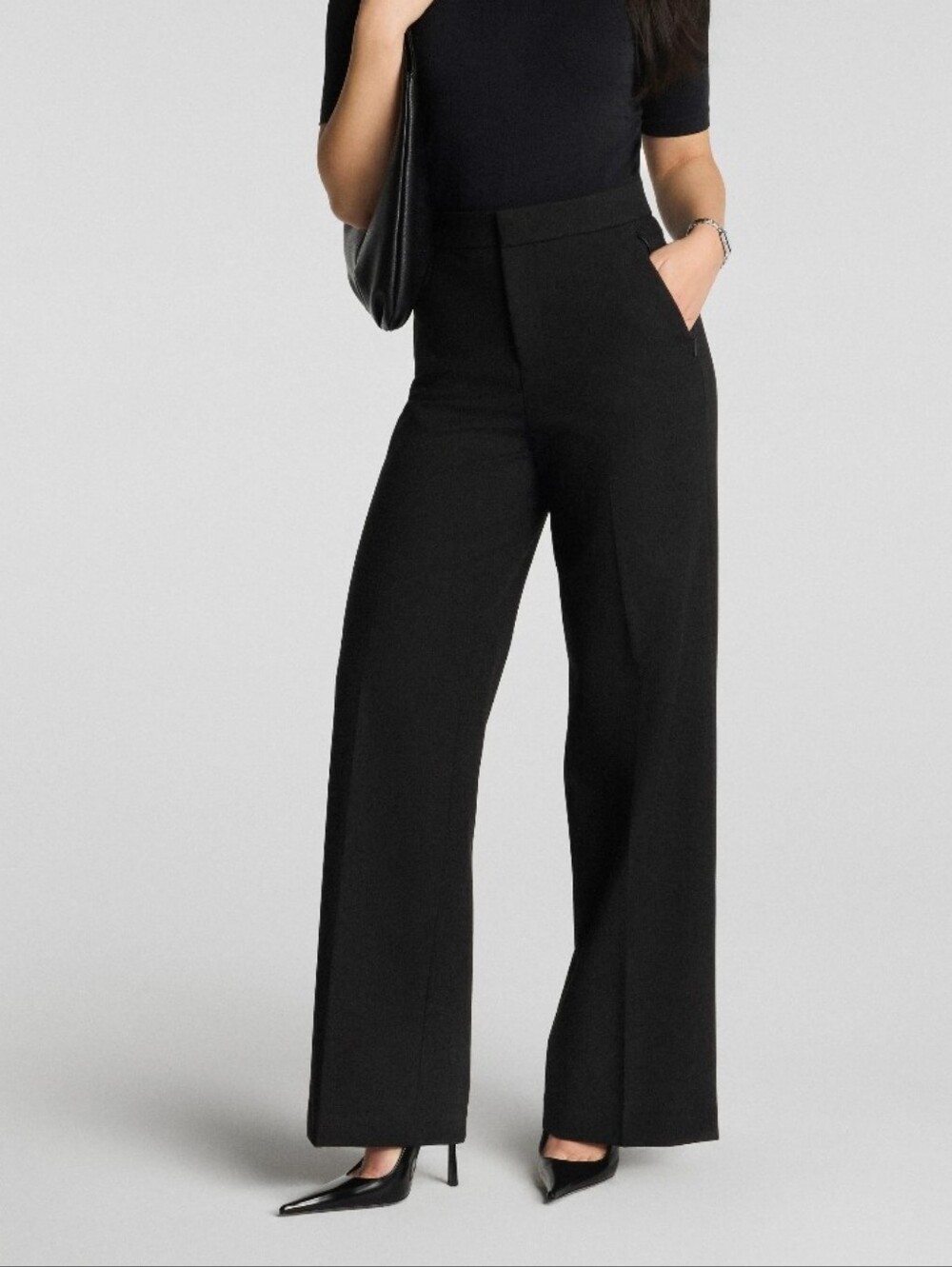 Suzy Shier Black Wide-Leg Dress Pants